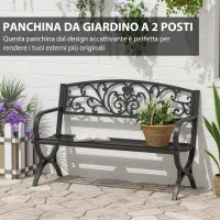 Panca Panchina da Giardino Esterno Metallo, Ghisa 127 × 60 × 85cm Nero