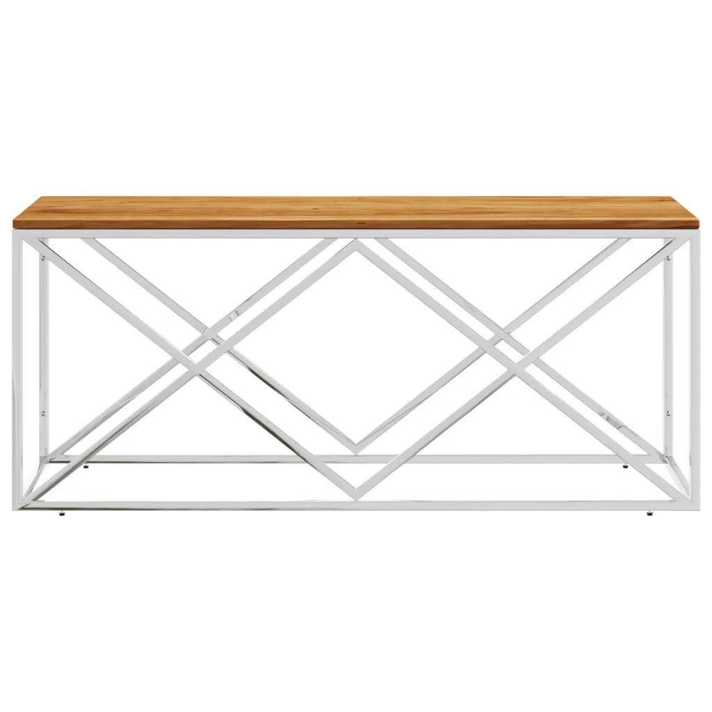 Tavolino da Salotto in Acciaio Inox e Legno Massello di Acacia 349967