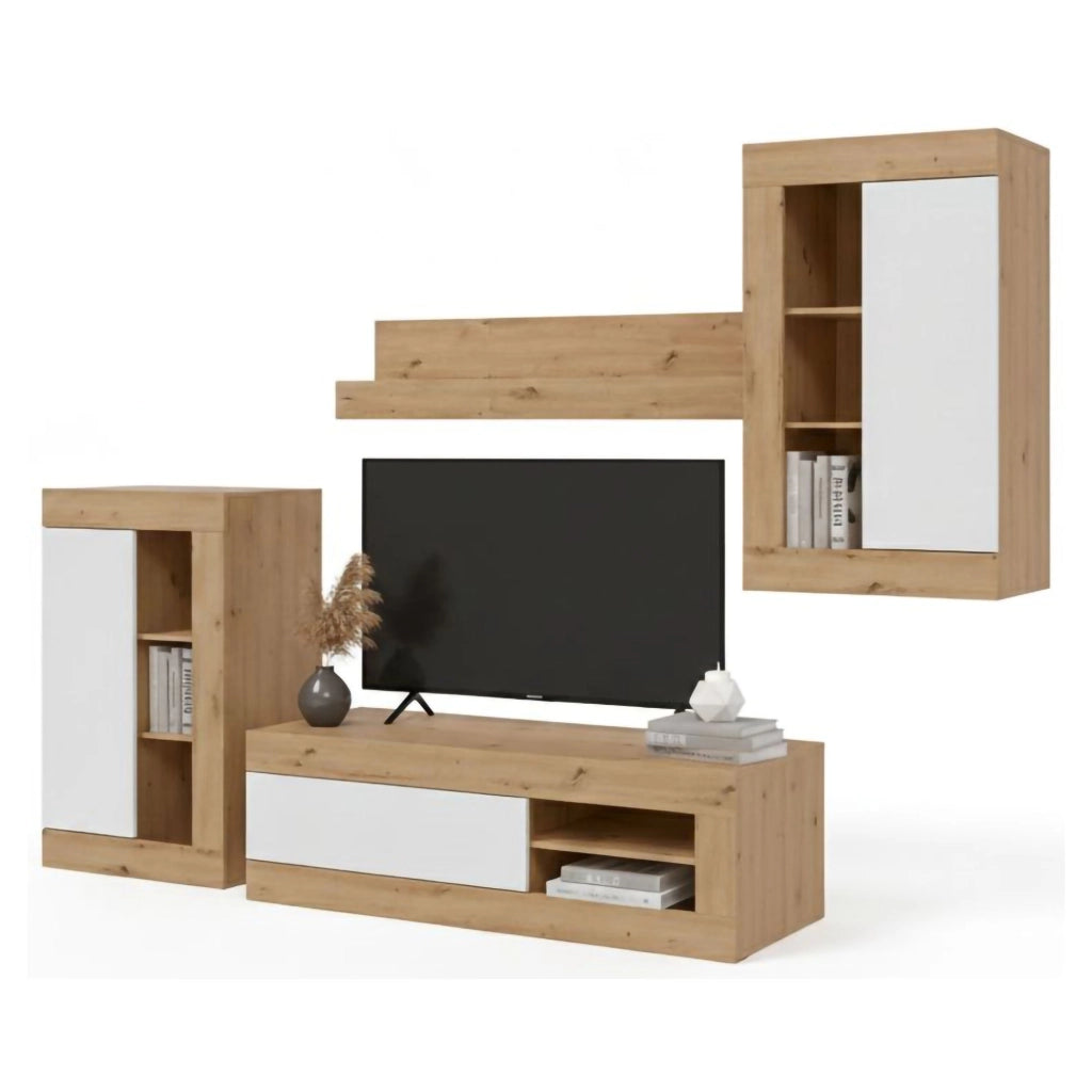 Mobile Soggiorno Cellere, Parete Attrezzata Modulabile, 150x41.5x47.5h cm Marrone Rovere Nodi