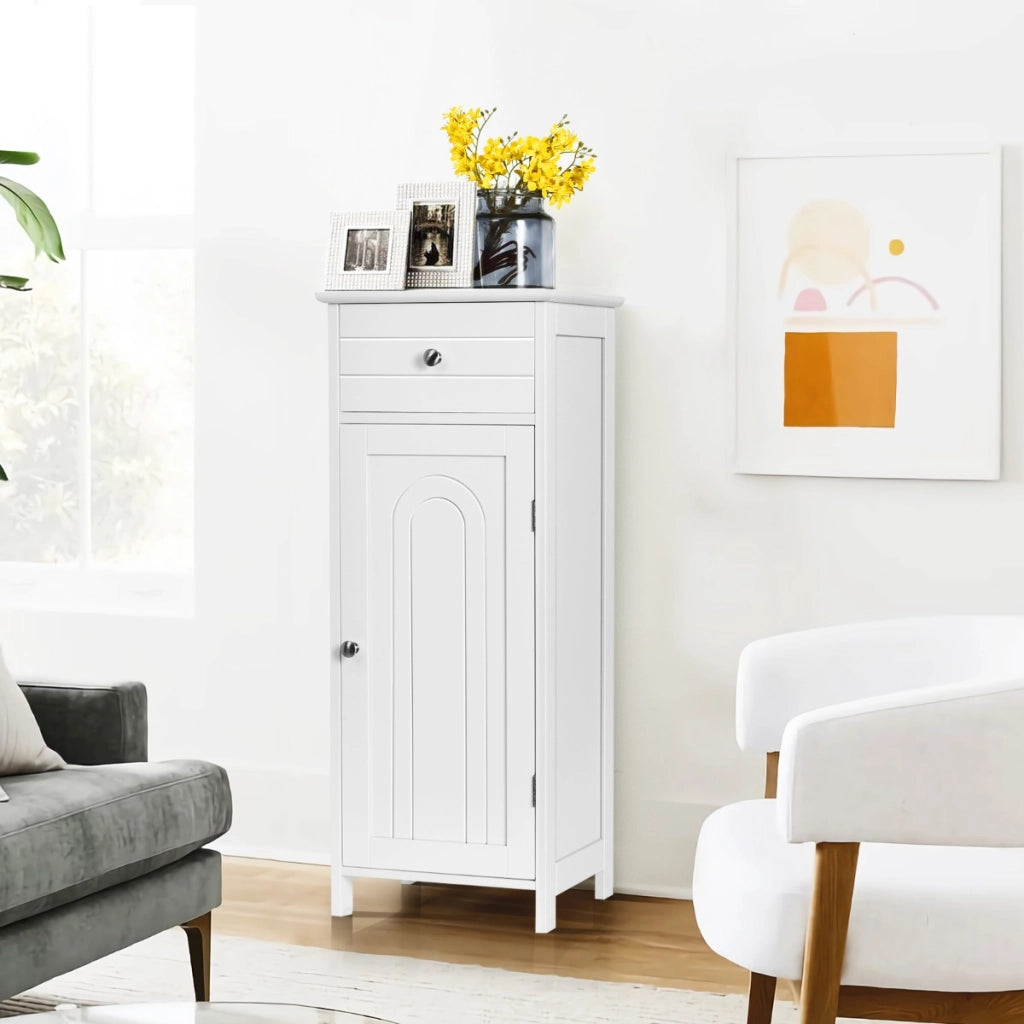 Armadio del bagno con anta singolae e 2 mensole regolabili, Organizer verticale per bagno e salone Bianco