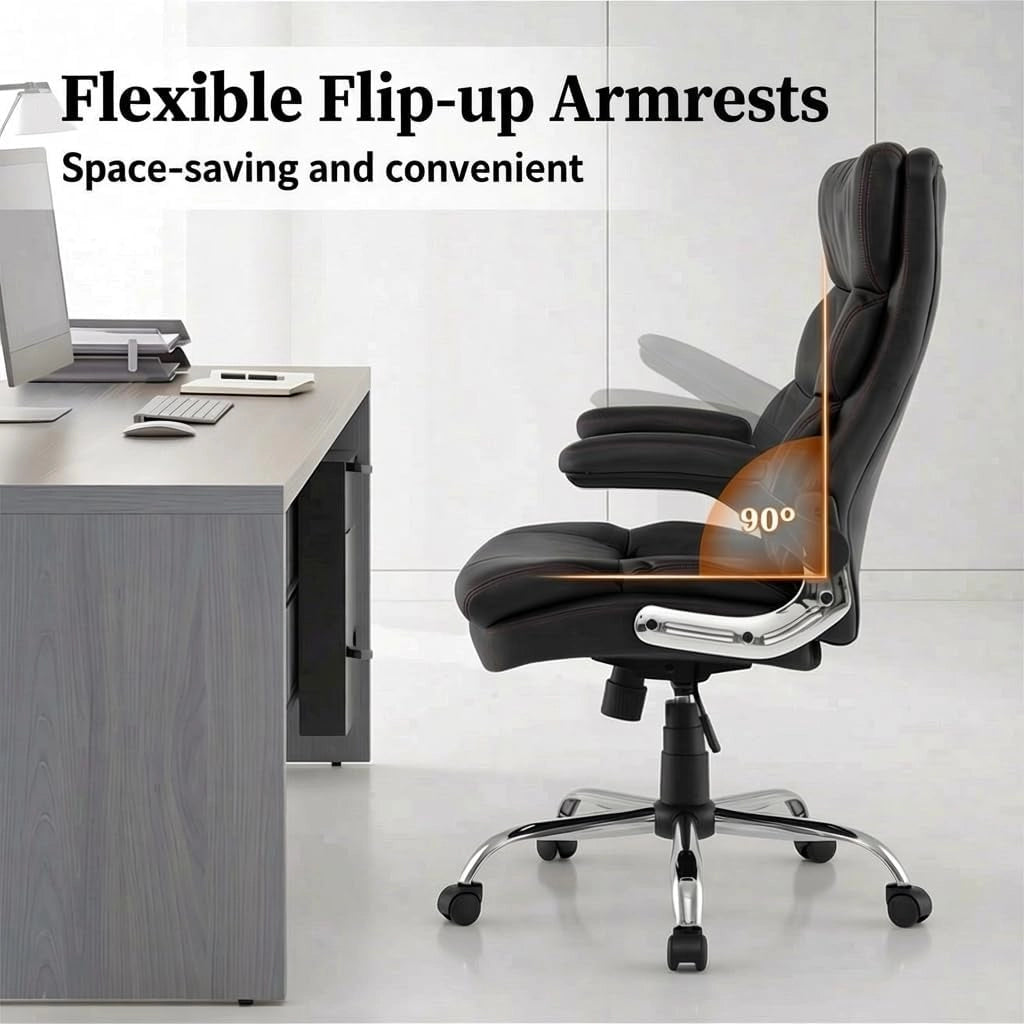 Sedia da Ufficio Girevole e Regolabile in Altezza, Poltrona Scrivania Ergonomica con Braccioli Ribaltabili e Cuscino Imbottito, Funzione di Oscillazione, per Studio e Lavoro, Nero
