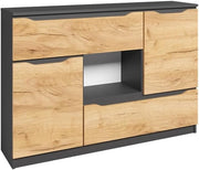 Cassettiera per camera da letto Ruben, Quercia dorata, 120 x 84 cm con cassetti, per riporre abiti e oggetti di uso quotidiano