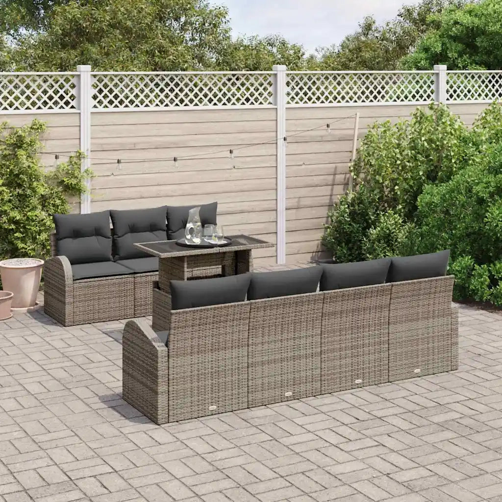 Set Divano da Giardino 8 pcs Grigio Rattan in Polipropilene