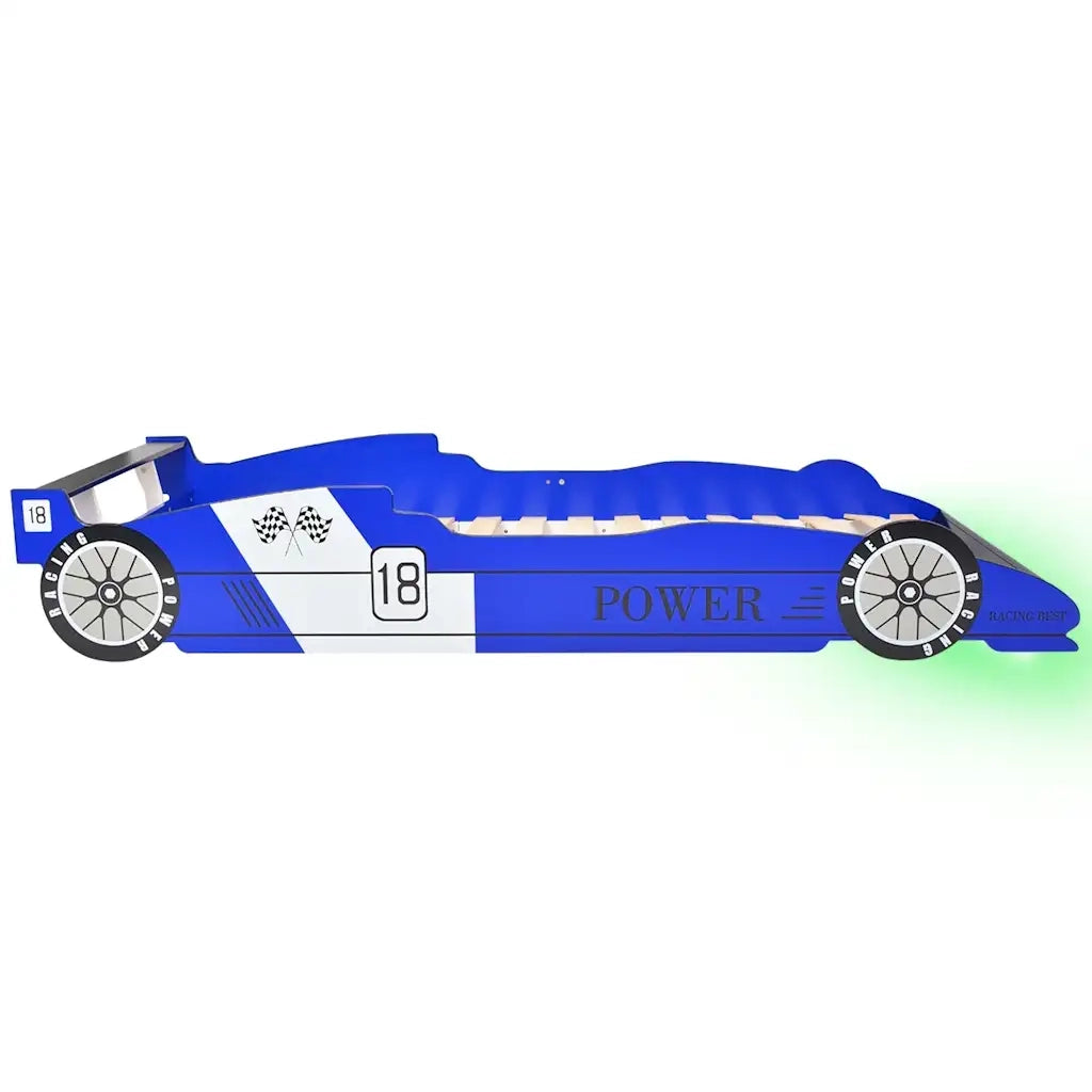 Letto con Luci LED per Bambino Auto da Corsa 90x200 cm Blu 243937