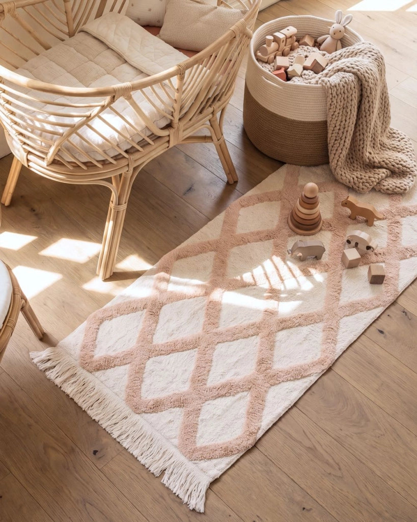 Tappeto Beige Cotone  55 x 120 cm Motivo decorativo a pois Stile Boho Soggiorno Bambini Stanza dei bambini