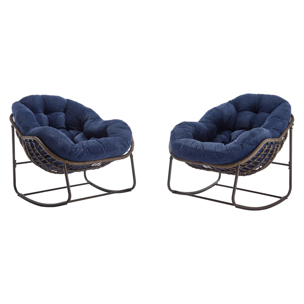 SEDIA A DONDOLO Oversize 78x106x90 cm Blu navy Rattan sintetico e acciaio