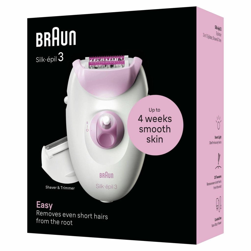 Braun Silk-épil 3 Epilatore Elettrico Donna , Epilatore Con Cavo Per Epilazione, Pelle Liscia Per Settimane, 3-031, Rosa