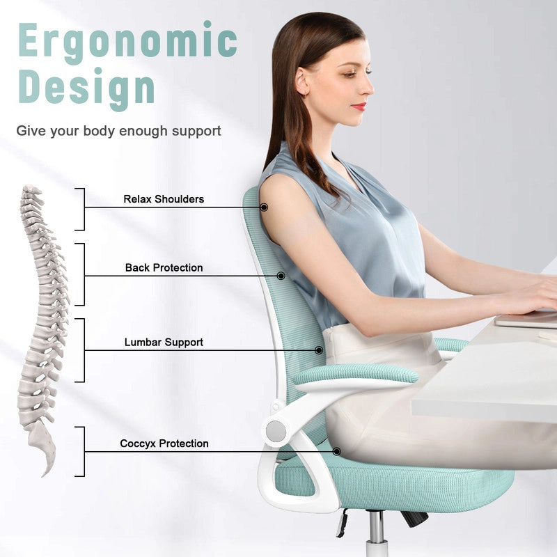 Sedia da ufficio ergonomica HAMLODY - con rotelle - Schienale regolabile con supporto lombare - Altezza regolabile - Verde