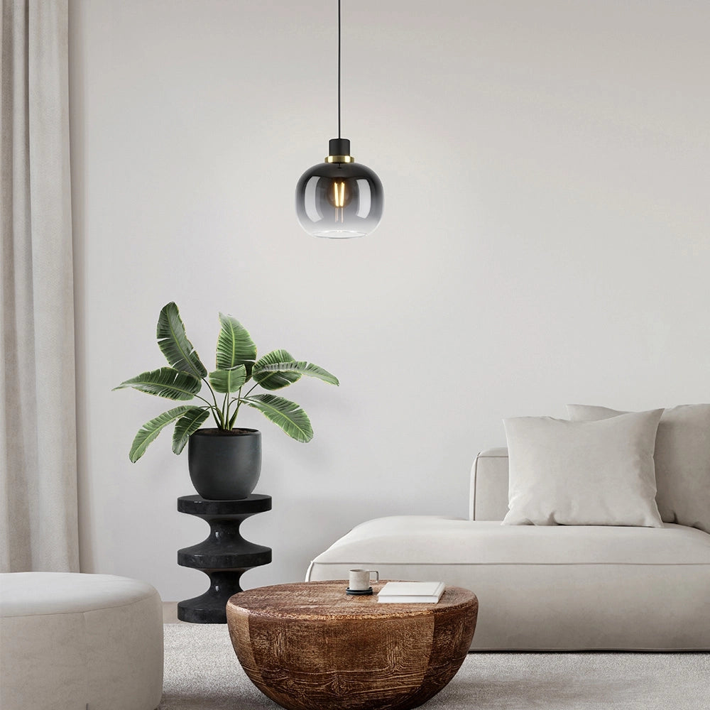 Lampadario Contemporaneo Oilella 1 Luce Acciaio Nero E Ottonediffusore Nero