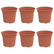 Set di 6 vasi da fiori rotondi moderni 12,5 x 12,5 x 10 cm con pratico drenaggio stile contemporaneo in plastica rosso mattone 02_0059307