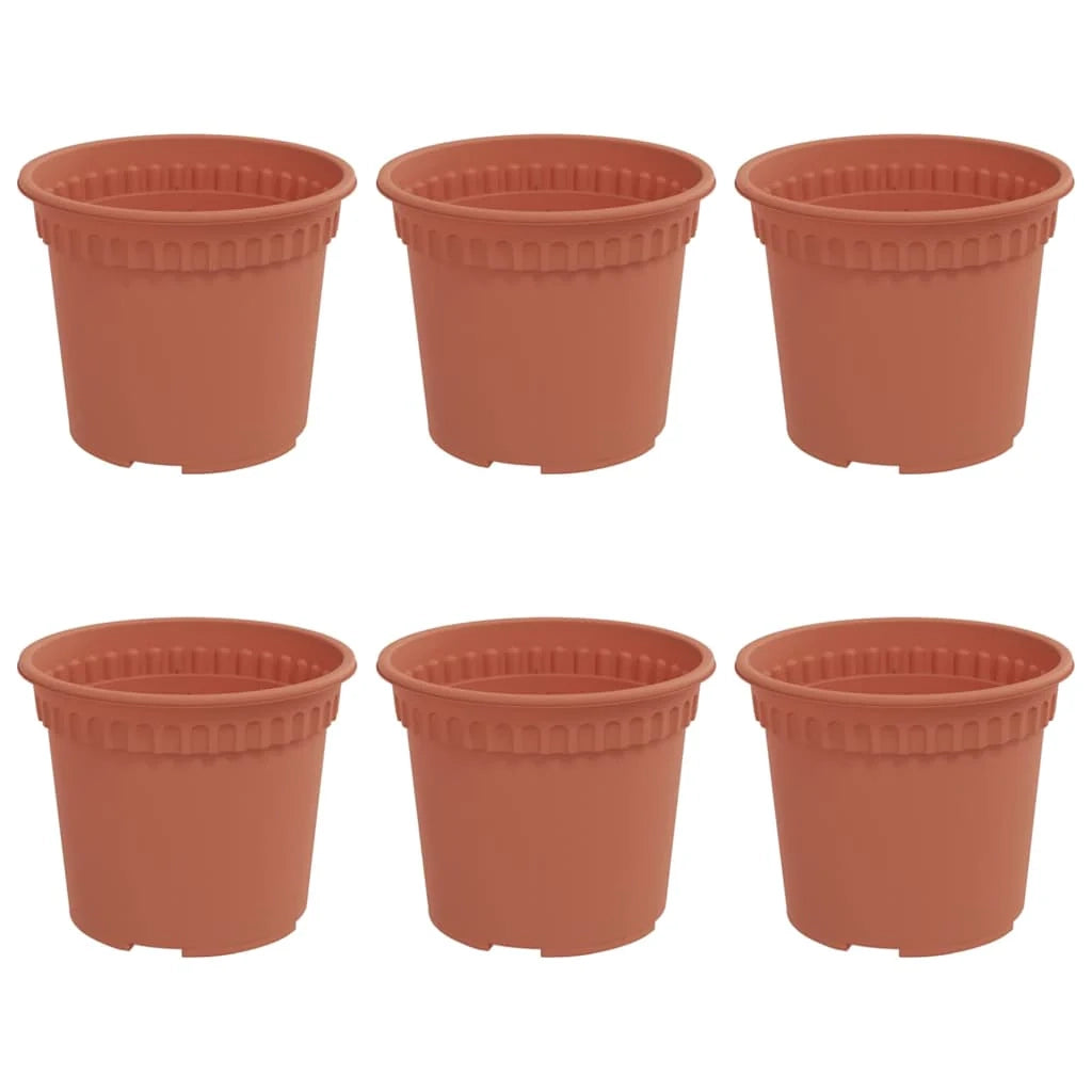 Set di 6 vasi da fiori rotondi moderni 12,5 x 12,5 x 10 cm con pratico drenaggio stile contemporaneo in plastica rosso mattone 02_0059307