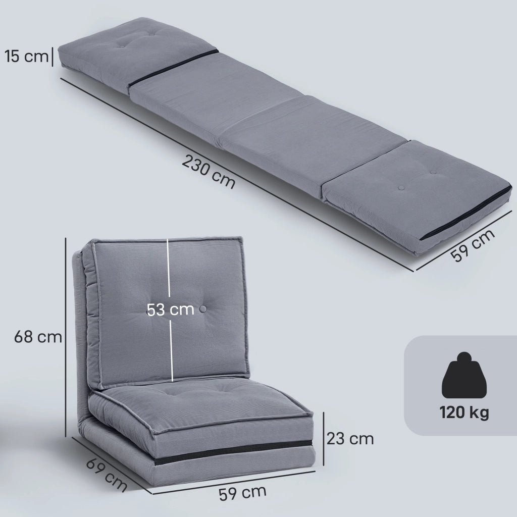 Poltrona reclinabile pieghevole in velluto ¨C zephmum ¨C grigio 59x230x15