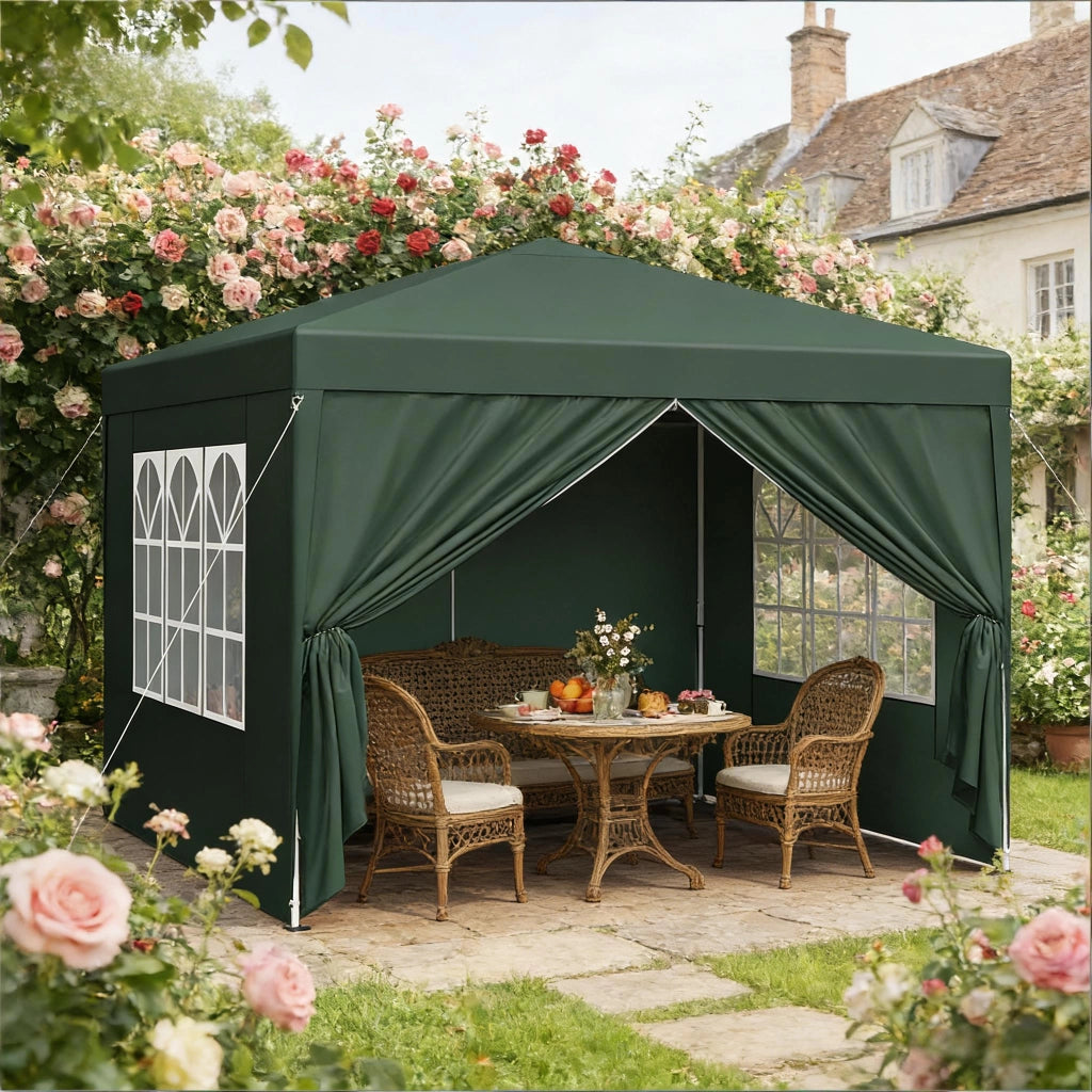 Gazebo Da Giardino 3x3 M In Ferro E Tessuto Oxford Verde Con Tetto Impermeabile Pieghevole