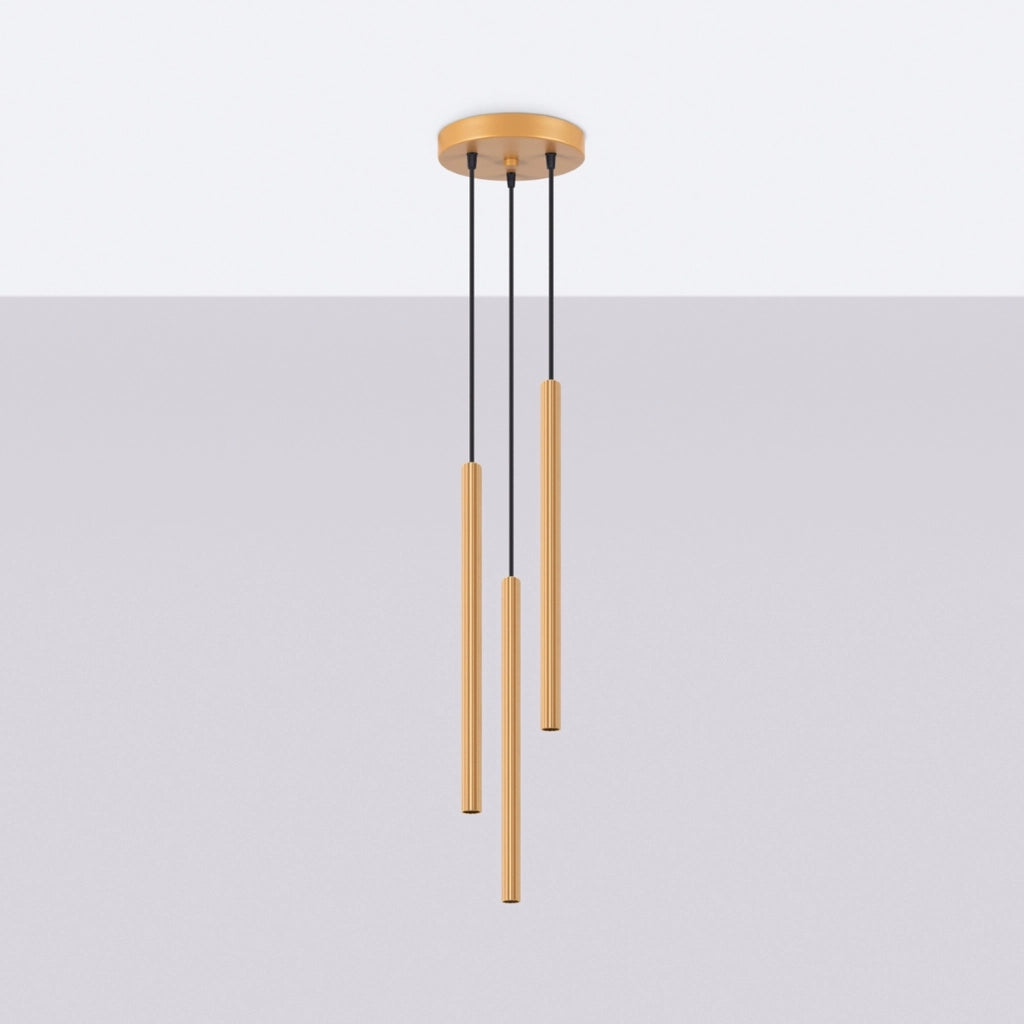 Lampada a sospensione tubolare rigata oro ZENTRA 3 G9