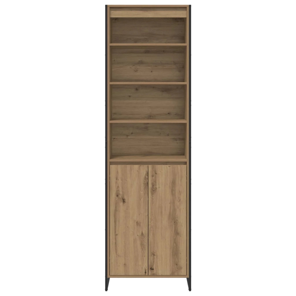 Set di 2 moderni mobili alti rettangolari per riporre gli oggetti in soggiorno 60 x 36 x 200 cm finitura rovere ingegnerizzato stile artigianale 02_0056102