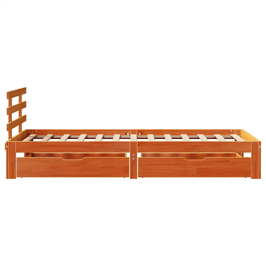 Letto singolo | Letto per adulti | Giroletto Cassetti Marrone Cera 75x190cm in Legno Massello Pino