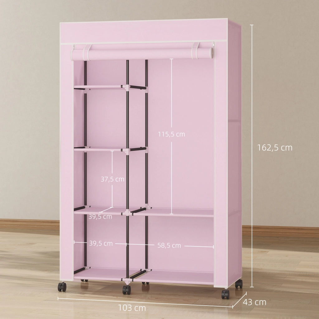 Armadio guardaroba portatile con ante in tessuto e ruote ¨C Xylo ¨C rosa 103x43x162cm