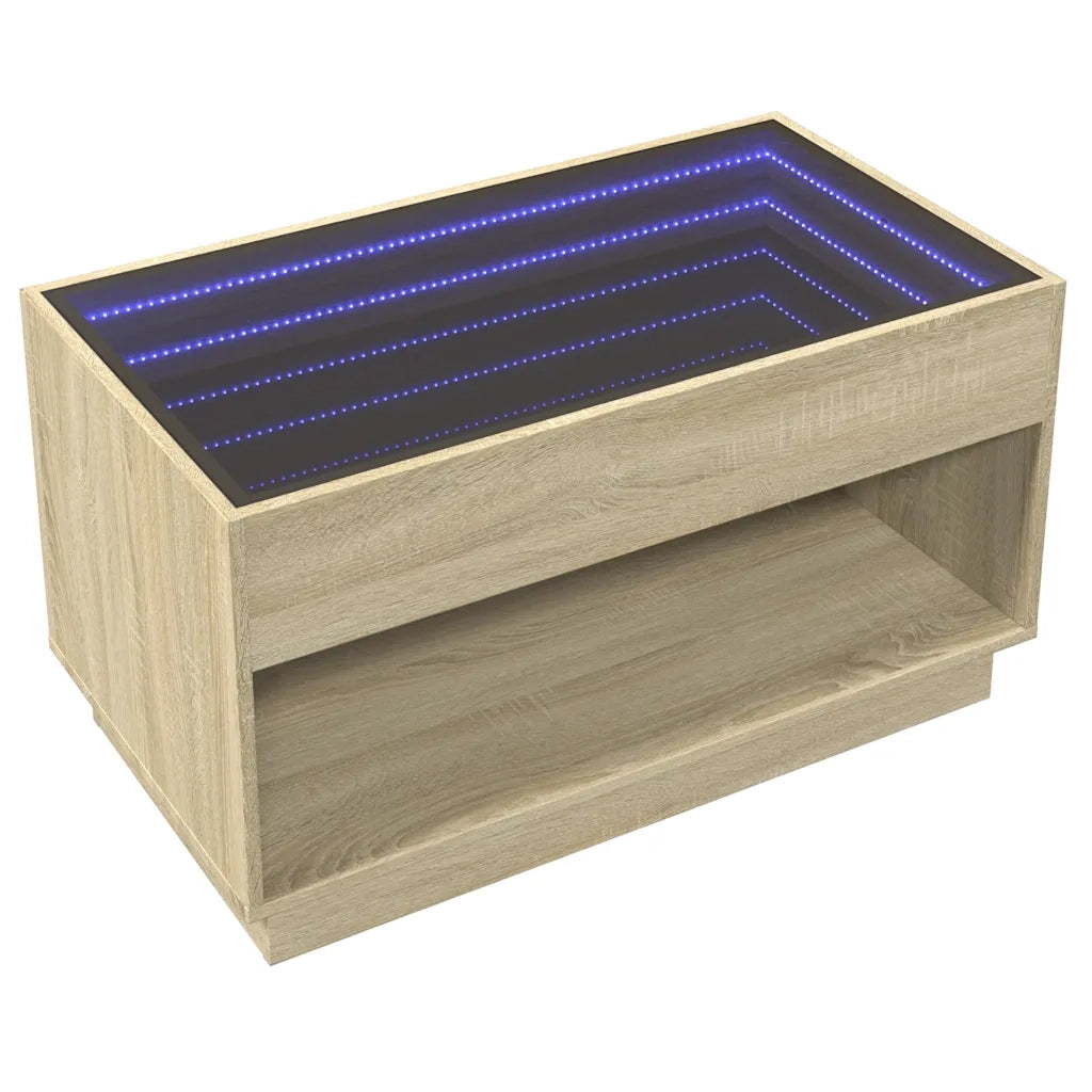 Tavolino da Salotto con LED Infinity-Tavolino da soggiorno Rovere Sonoma 90x50x50 cm