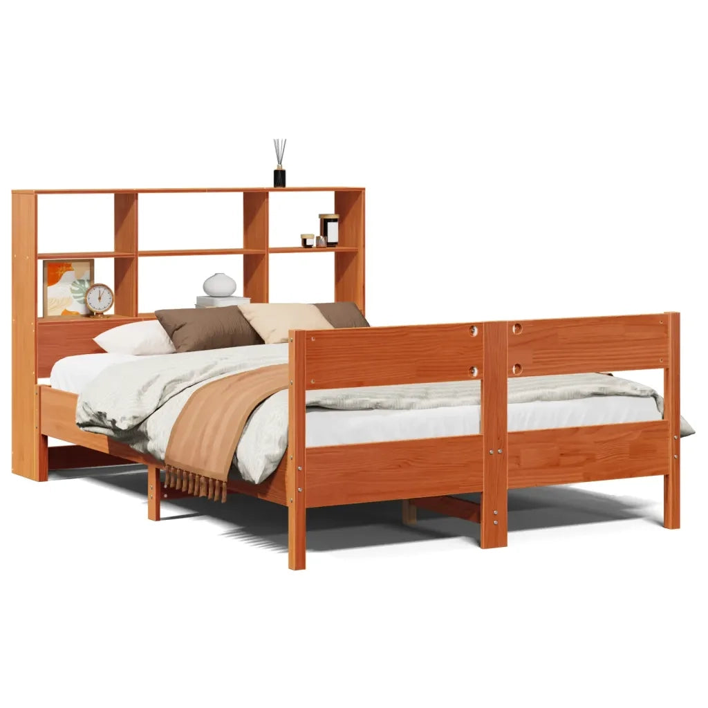 Letto Libreria senza Materasso Marrone Cera 135x190 cm in Pino 3323004