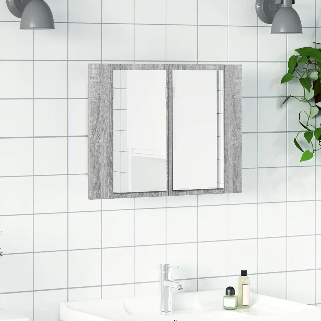 Mobile Specchio LED Grigio Sonoma 60x12x45cm Legno Multistrato cod mxl 73159