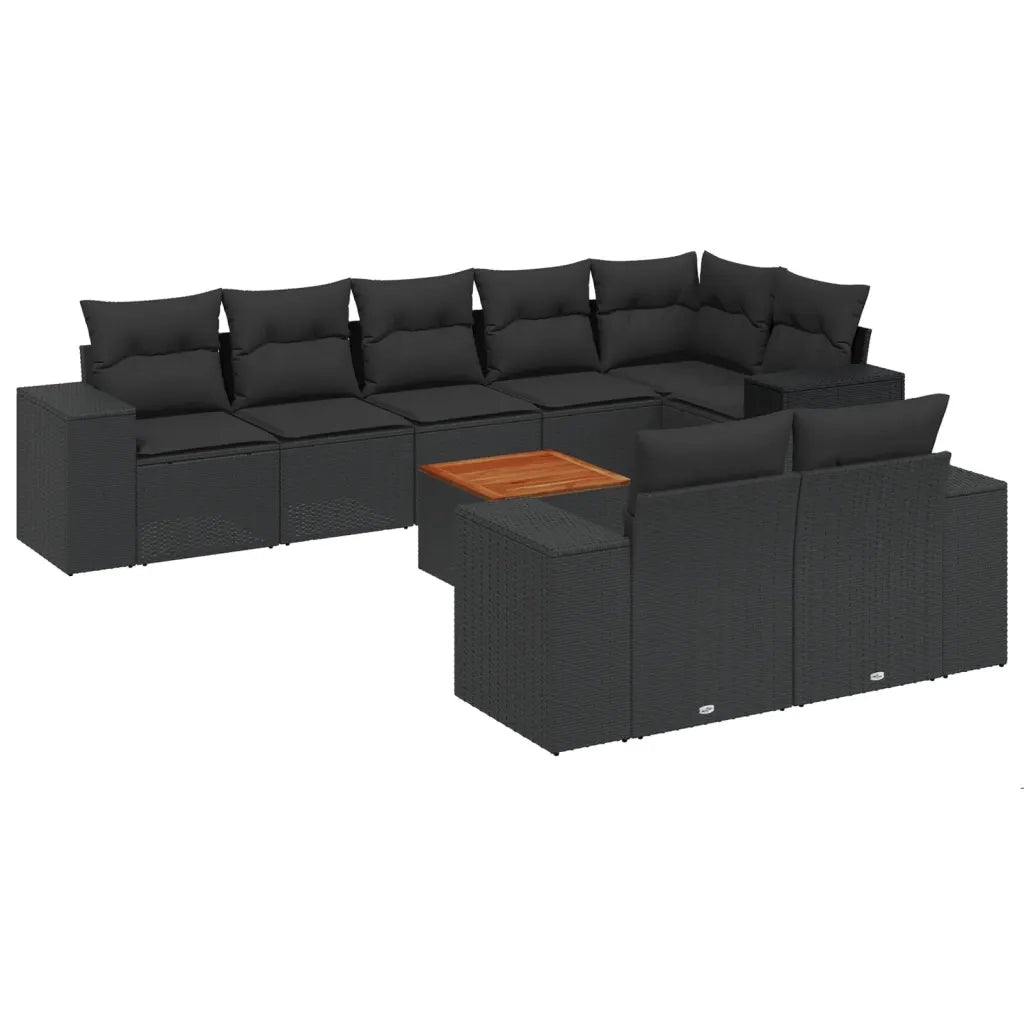 Set Divani da Giardino 9 pz con Cuscini Nero in Polyrattan 3225530