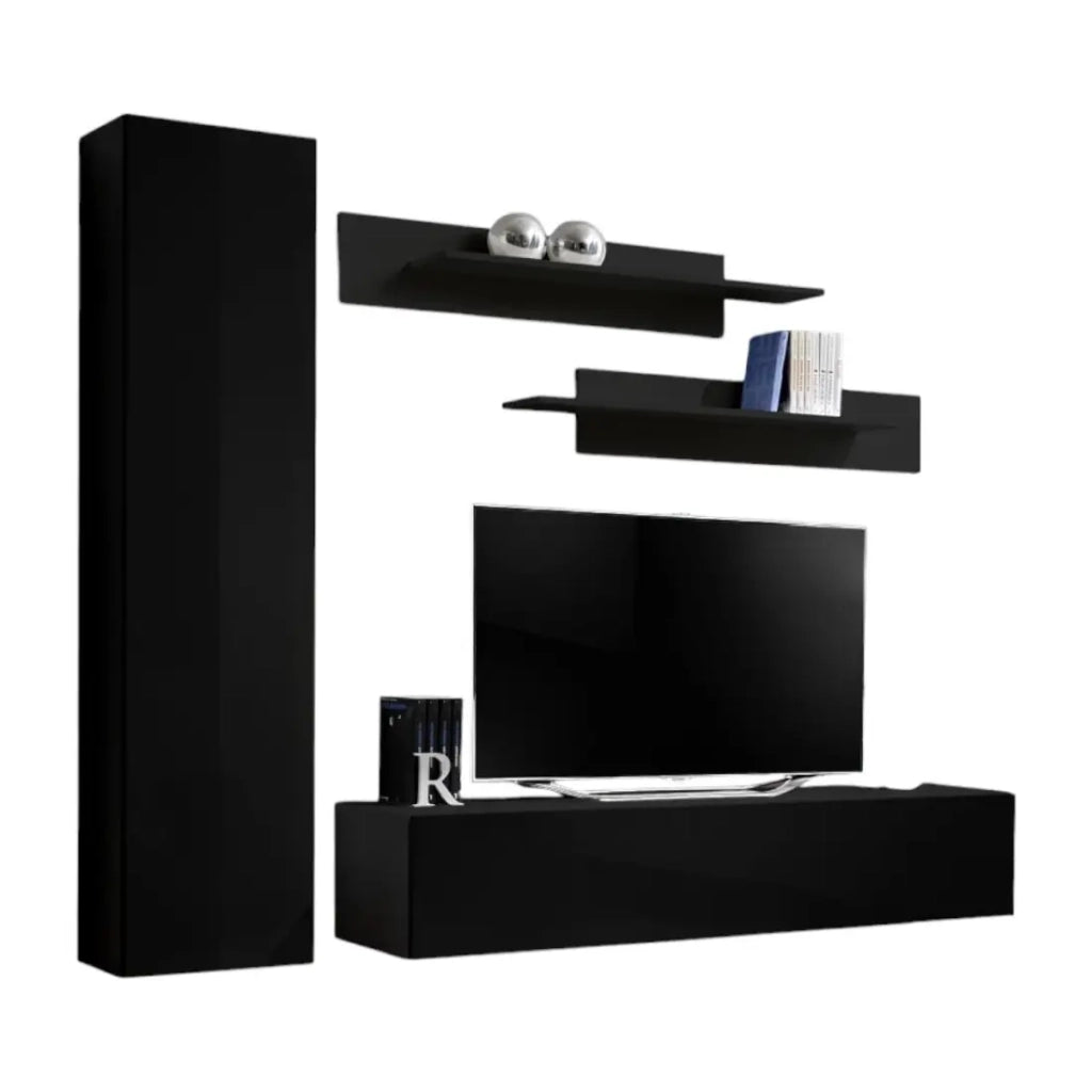 Mobile TV FLY G1 design, colore nero lucido. Mobile sospeso moderno e alla moda per il tuo soggiorno.