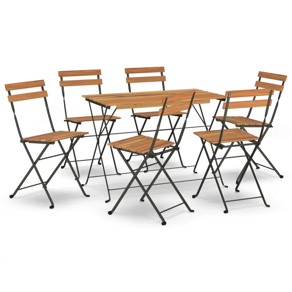 Set Bistrò Pieghevole 7pz in Legno Massello di Acacia e Acciaio 3152099