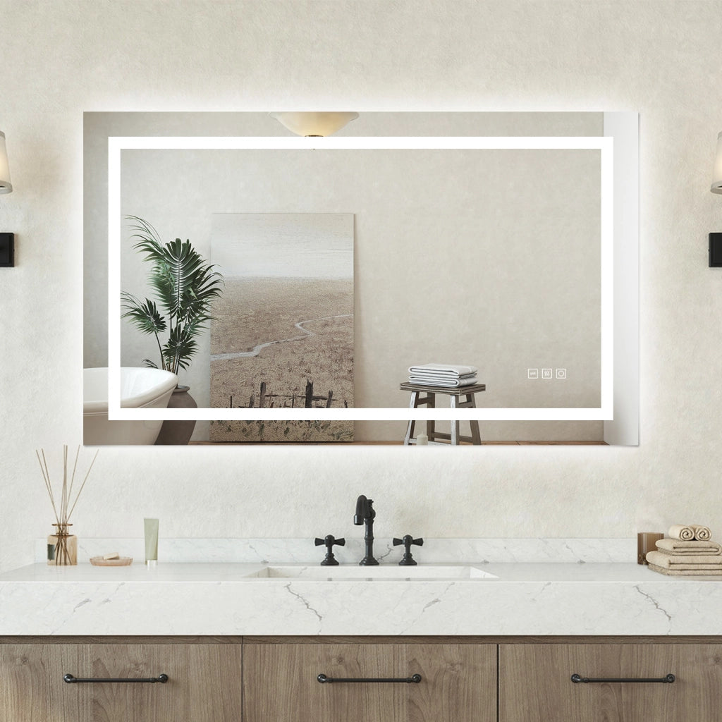 Specchio bagno Rettangolare 120x70cm Led Con 3 Luci + Iridescenza arcobaleno + Antiappannamento