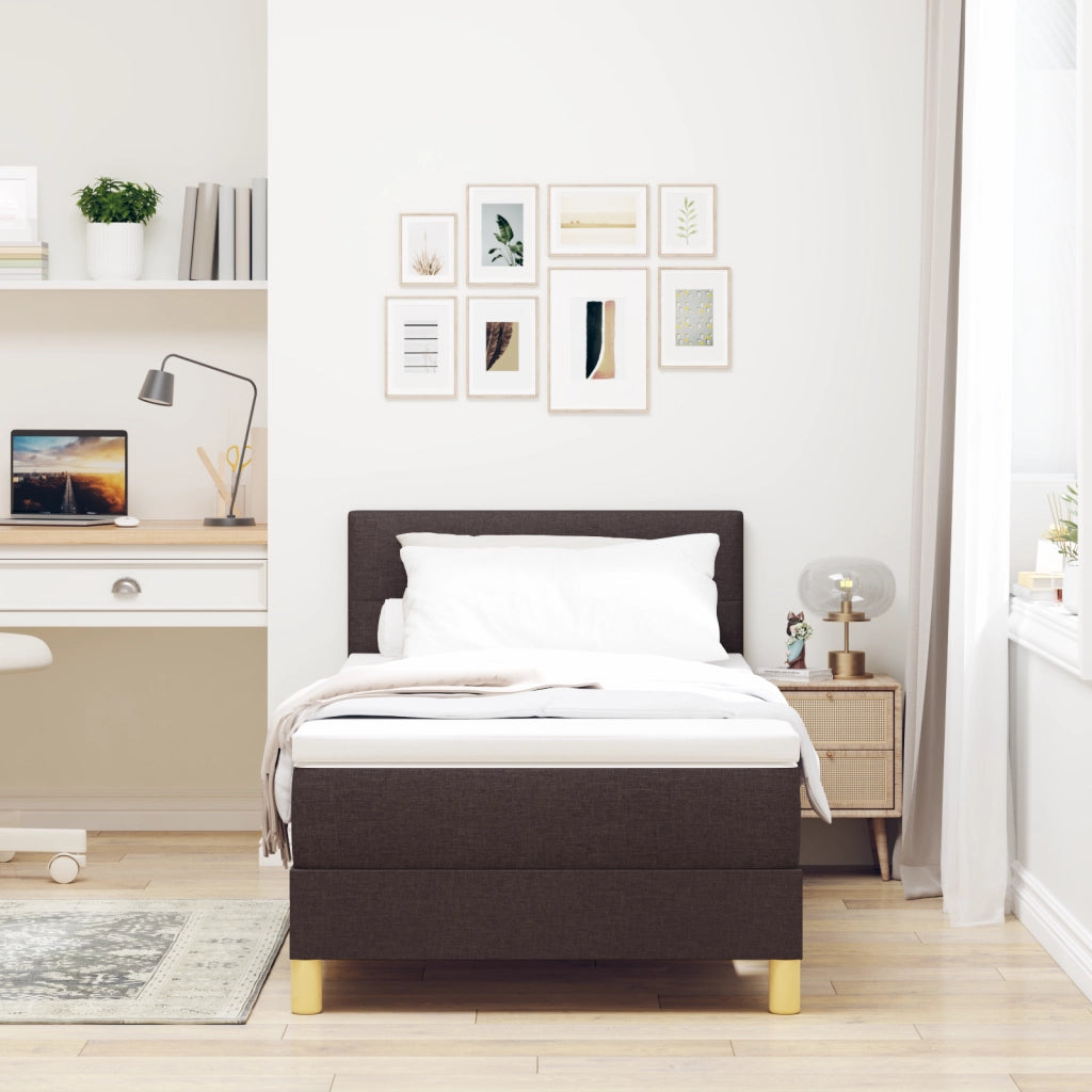 Letto con Box Spring con Materasso & LED Marrone Scuro 90x200 cm Tessuto