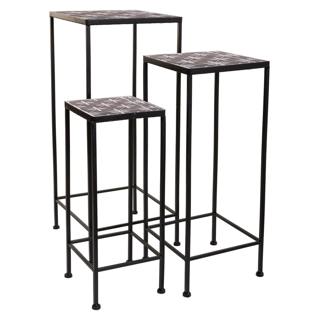 Set di 3 supporti per vasi da fiori in metallo nero