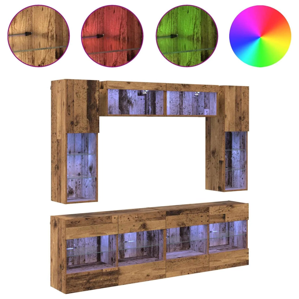 Set di Mobiletto da TV a Parete con led 6 pcs Legno vecchio 3402995