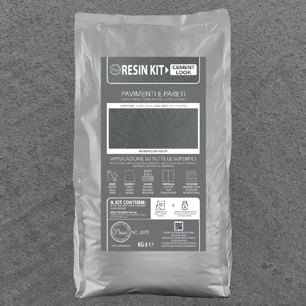Kit Resina Cemento Fleur in Polvere per Pavimenti Pareti Piastrelle Formato: 8 Kg, Colore: Metropolitan Poetry