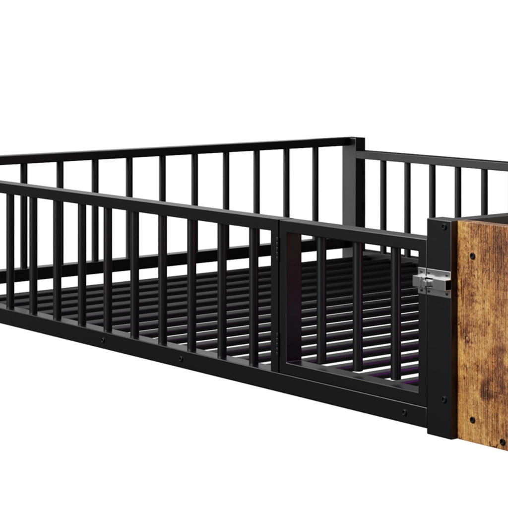 Letto in metallo 140x200 cm con contenitore aperto e luci LED
