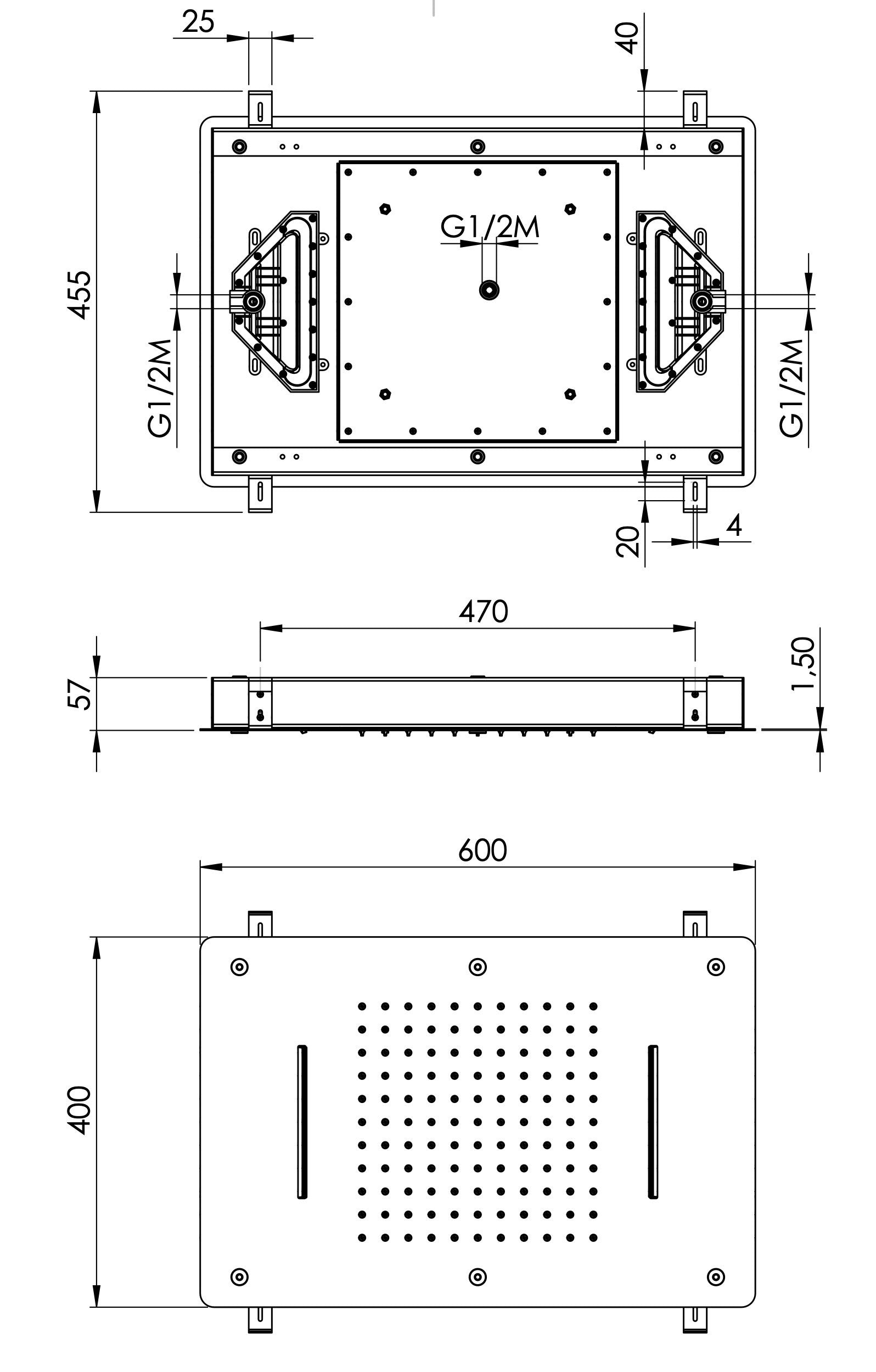 Soffione doccia doppio getto cascata ad incasso