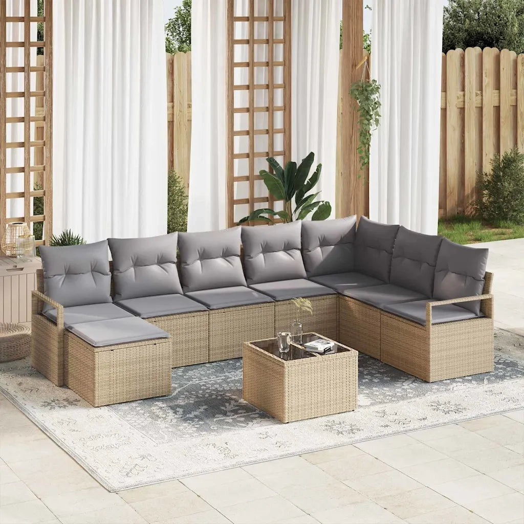 Set di divani con cuscino 9 pcs Beige polyrattan