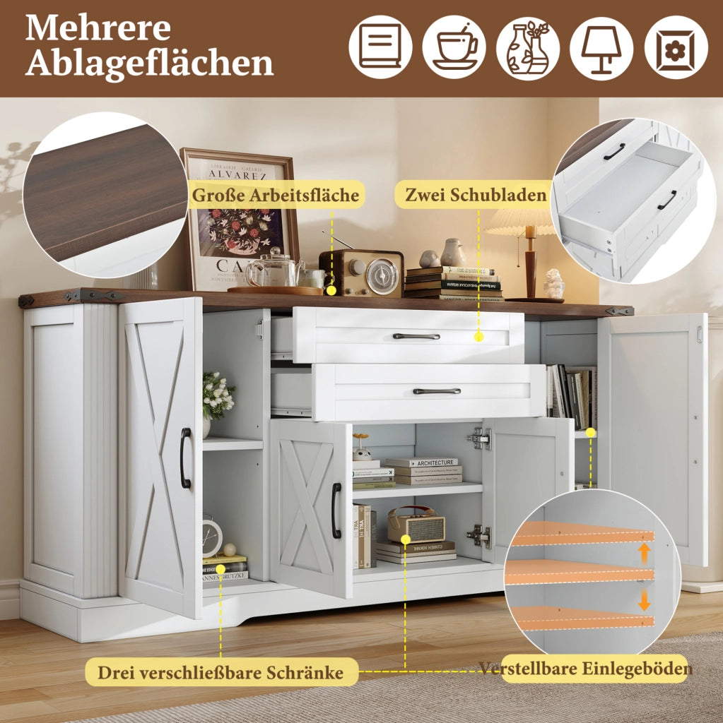 Sideboard bianco con 4 ante e 2 cassetti, piano di appoggio 160 cm