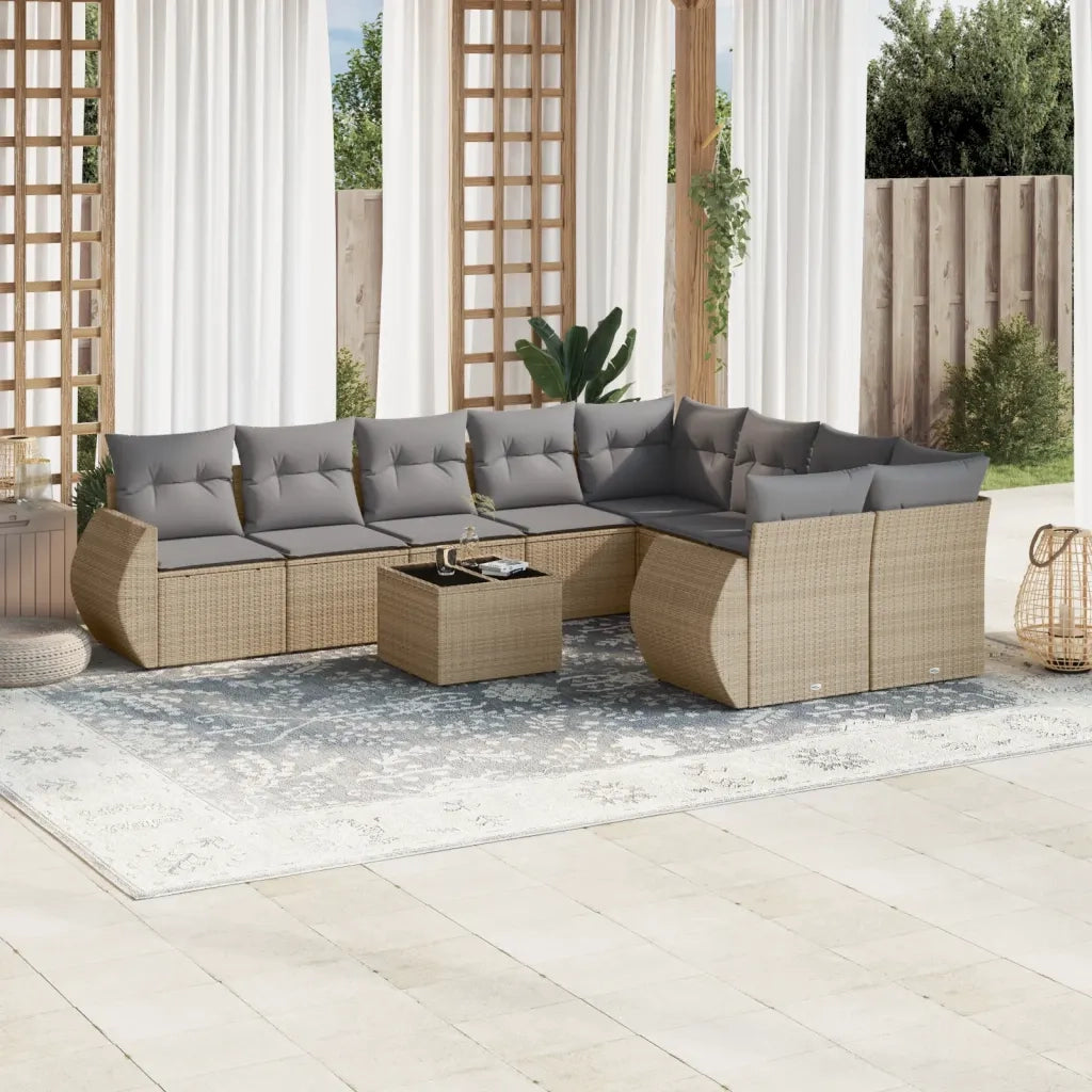 Set Divano da Giardino 10 pz con Cuscini Beige in Polyrattancod mxl 114359