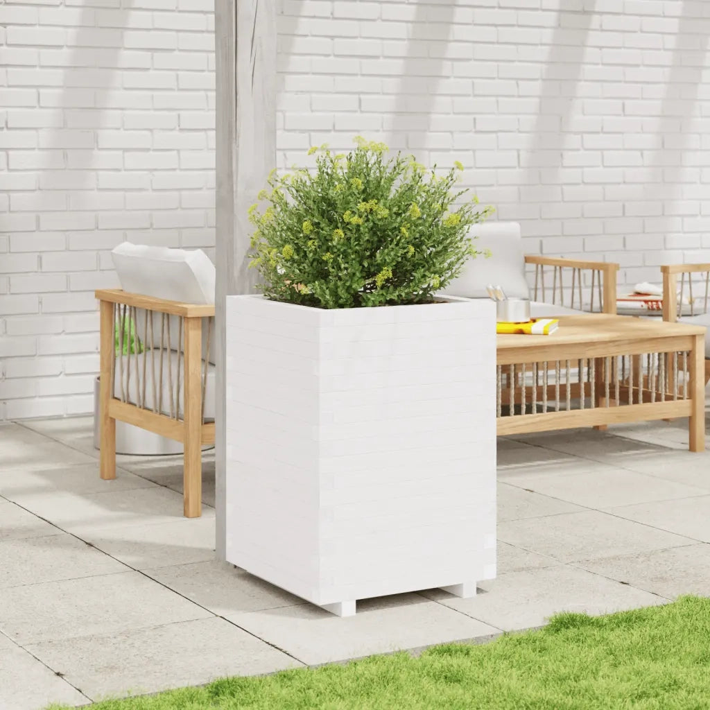 Fioriera da Giardino-Vaso da Esterno Bianca 50x50x72,5cm Legno Massello di Pino