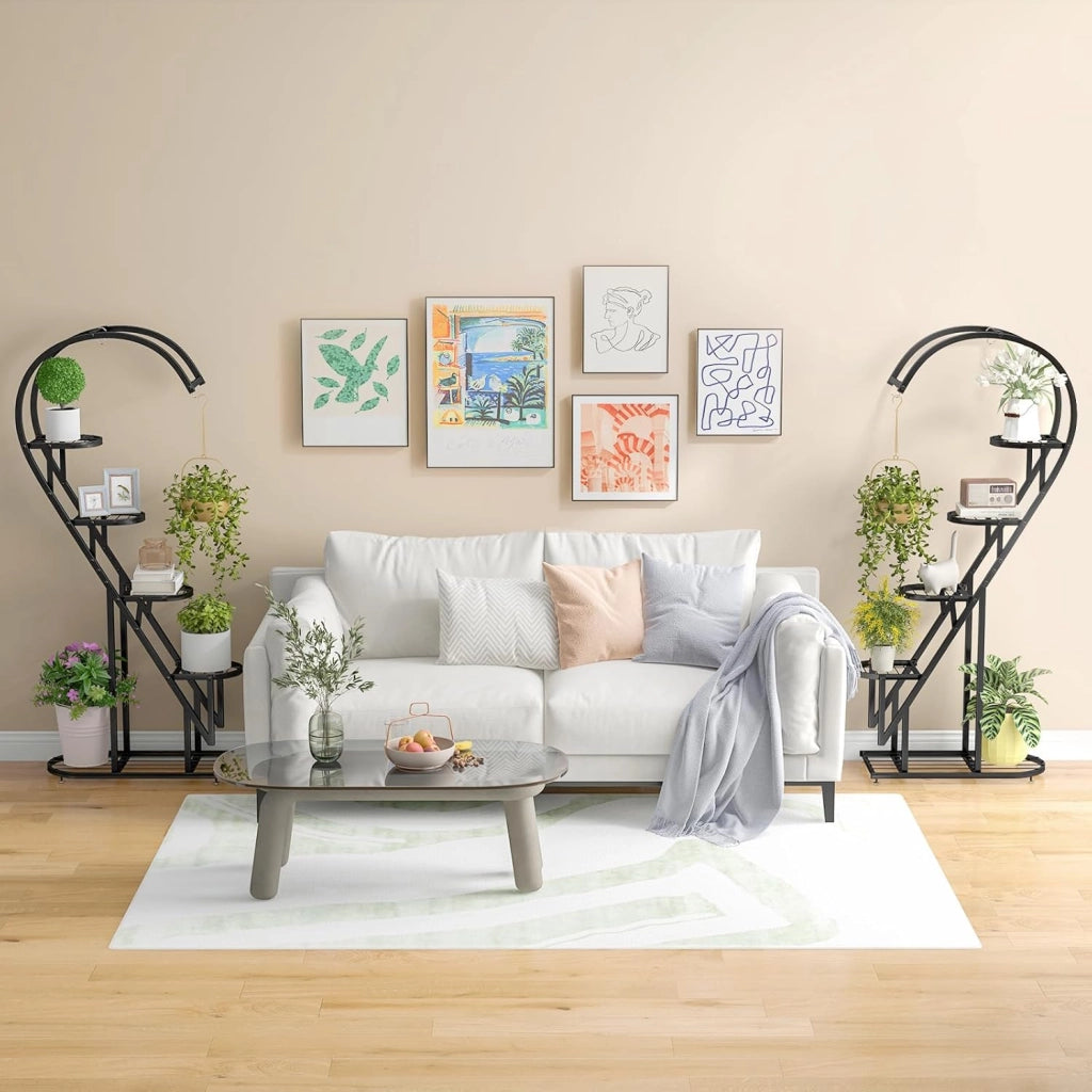 Scaffale per Piante in Metallo a 5 Livelli, Porta Piante a Forma di Cuore con Gancio, Scaffale per Fiori per Soggiorno, Camera da Letto e Balcone (Nero)