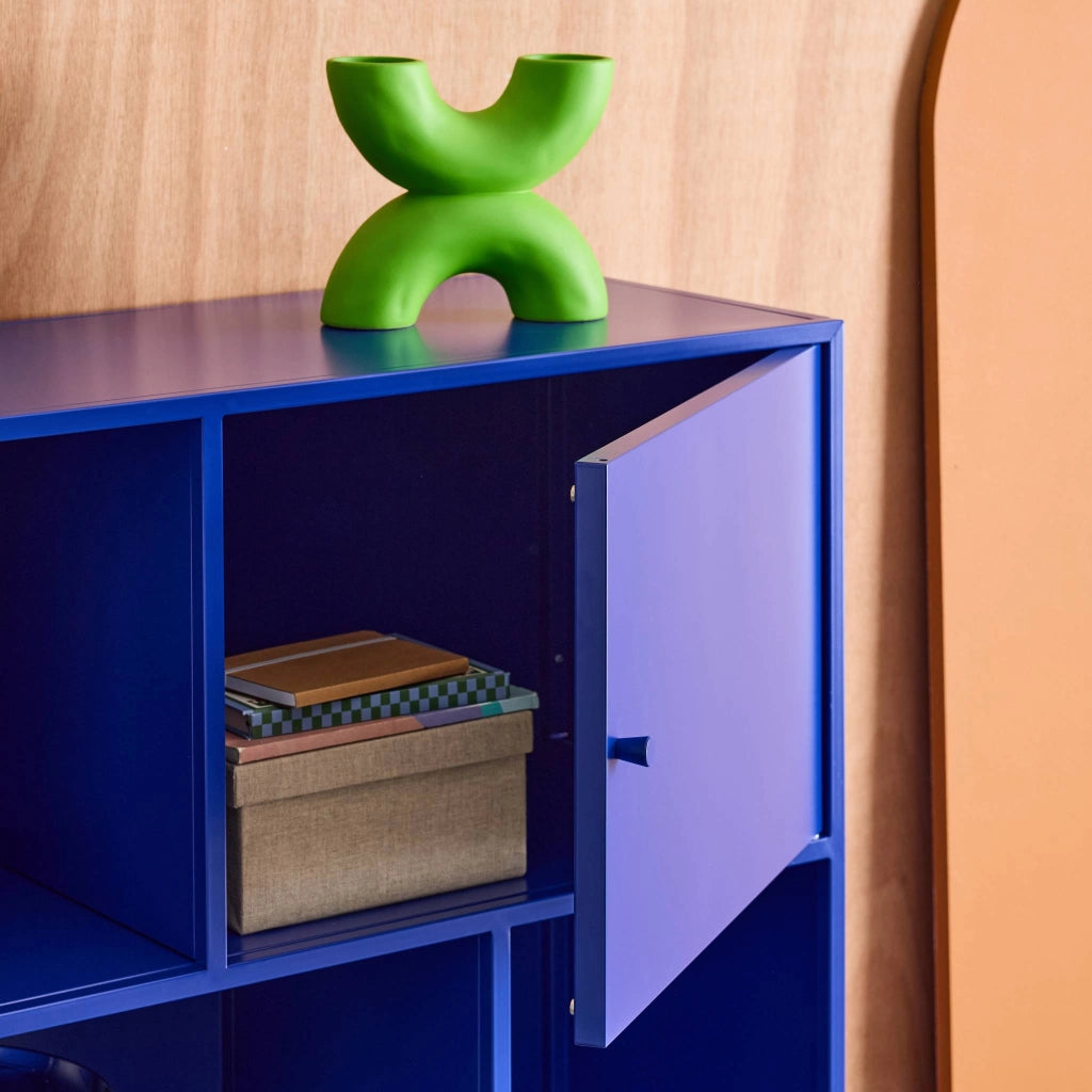 Credenza industriale in metallo con 6 scomparti, blu