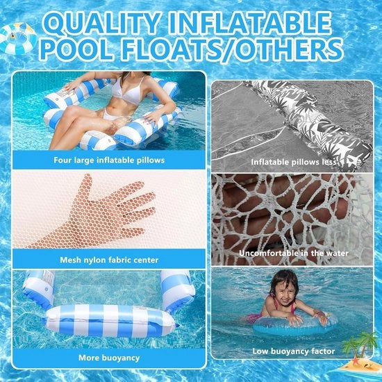 Materassino gonfiabile 2 pezzi 4-in-1 per mare e piscina con pompa a mano - Adatto per feste al mare per adulti