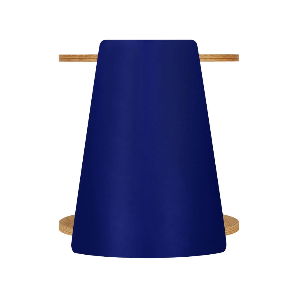 Tavolino e comodino in metallo curvato e legno con ruote, blu