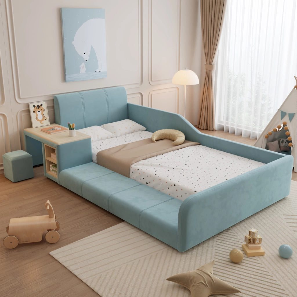 Letto singolo imbottito 90x200 cm con scrivania e sgabello