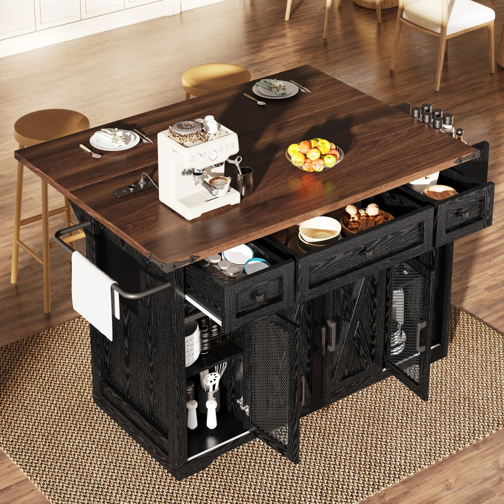 CARRELLO CUCINA con piano estraibile 120.2x45.3x91.5 cm Nero MDF