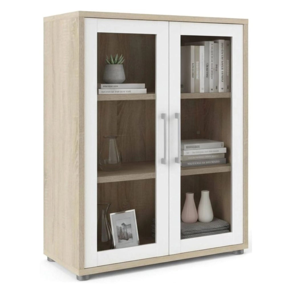 Credenza Ampezzo, Buffet da soggiorno, Madia da salotto, Dispensa da cucina, 89x40 h113 cm, Quercia e Bianco