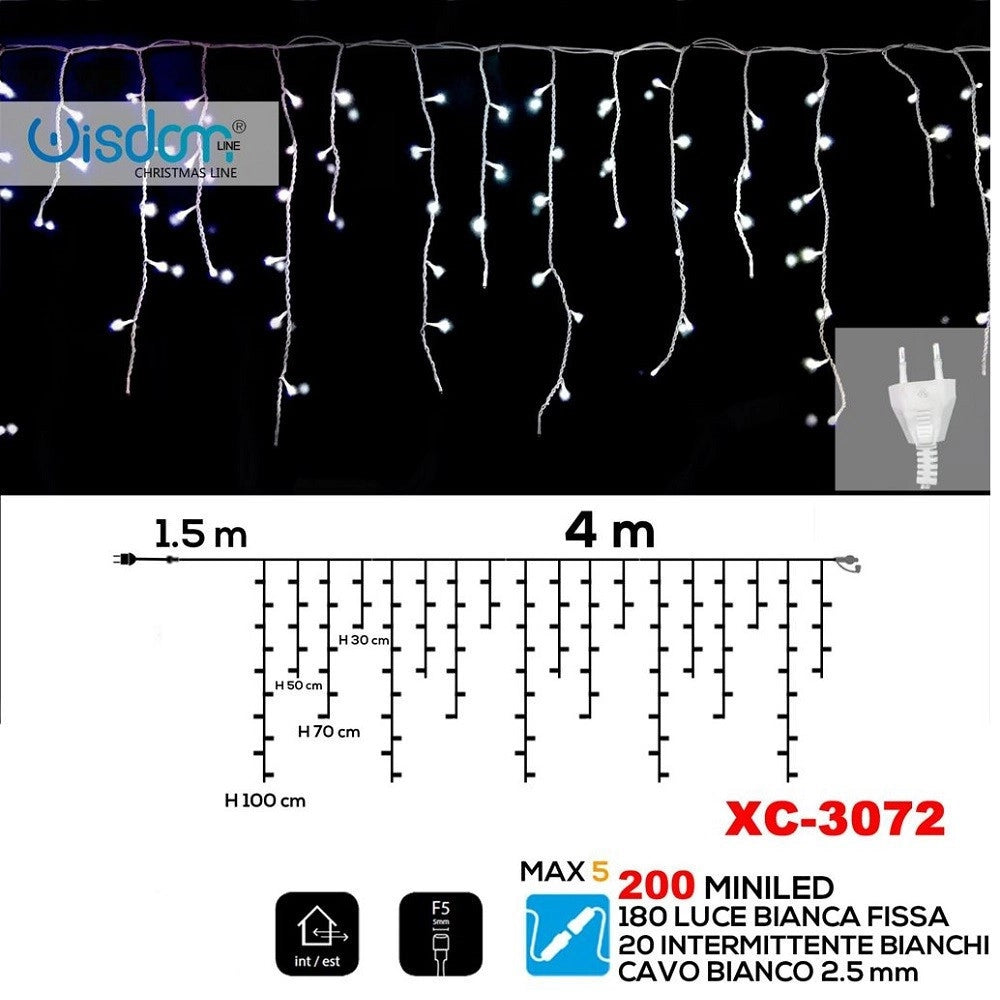 Trade Shop - Tenda Luminosa Natalizia 200led Luce Bianca Fissa + Bianca Intermittente Xc-3072 -