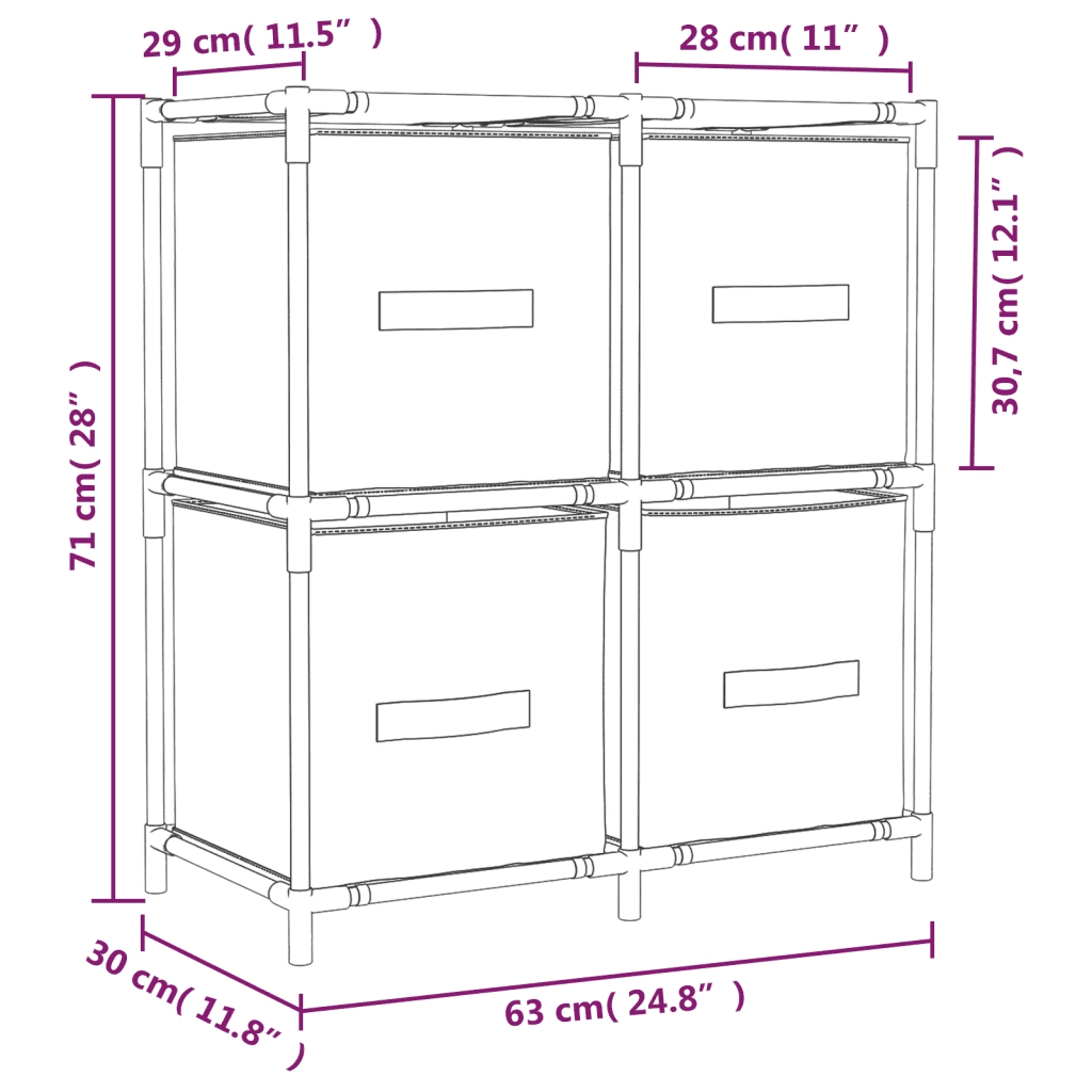 Mobile contenitore con 4 cestini in tessuto color crema 63 x 30 x 71 cm struttura stabile design moderno in acciaio color crema 02_0046935