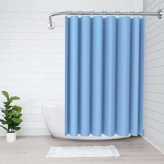Stanghe per doccia adattabile, L-shape, inclusi 18 anelli, stanghe per doccia angolari senza supporto soffitto, stanghe per doccia allargabili in acciaio inossidabile, per vasca da bagno, doccia (per diametri di tubo 70-100 × 110-170 cm)