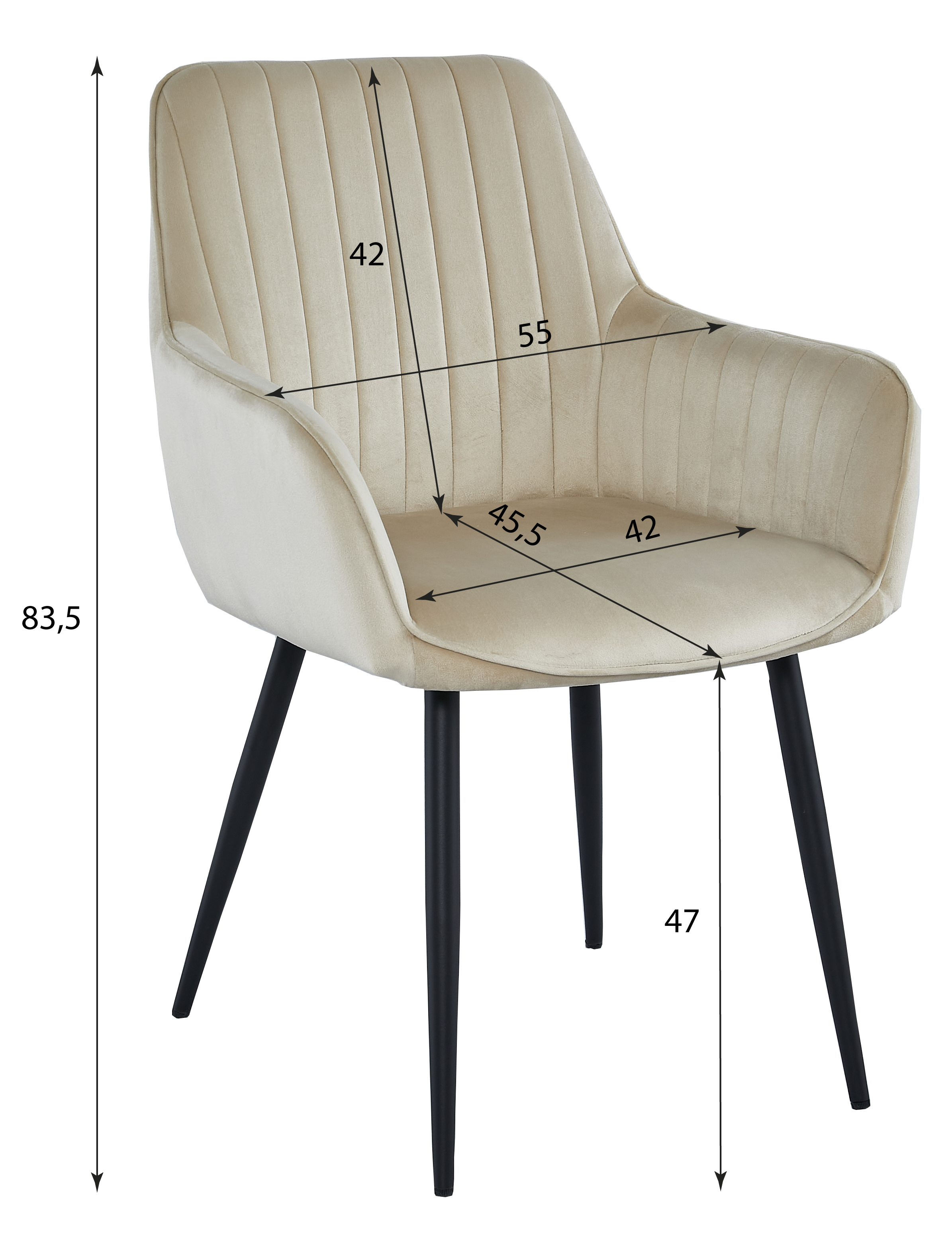 Sedia VALORA SELO - Velluto grigio scuro con gambe nere x 2