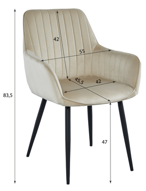 Valora SELO Sedia in velluto beige con gambe nere, set da 2